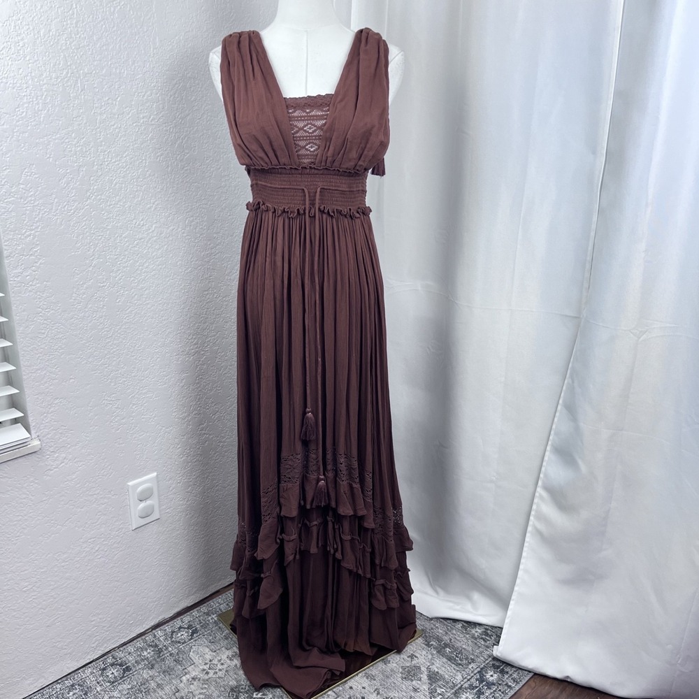 Free People Santa Maria Maxi Dress Womens XS Open Back Smocked Boho Cottagecore